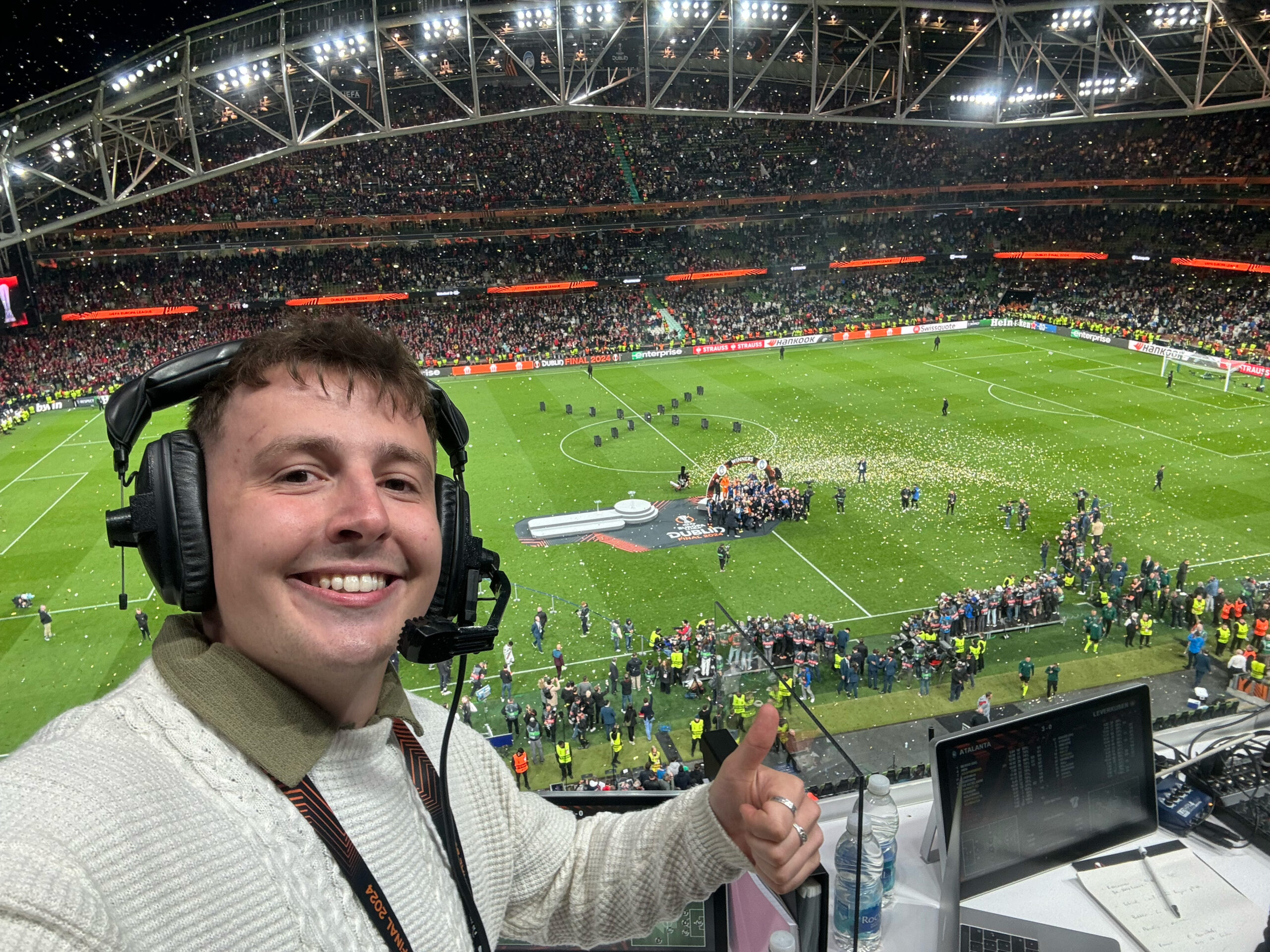 Elliott Stockdale Thurlow delivering audio description commentary (ADC) at the Women's Euros 2021