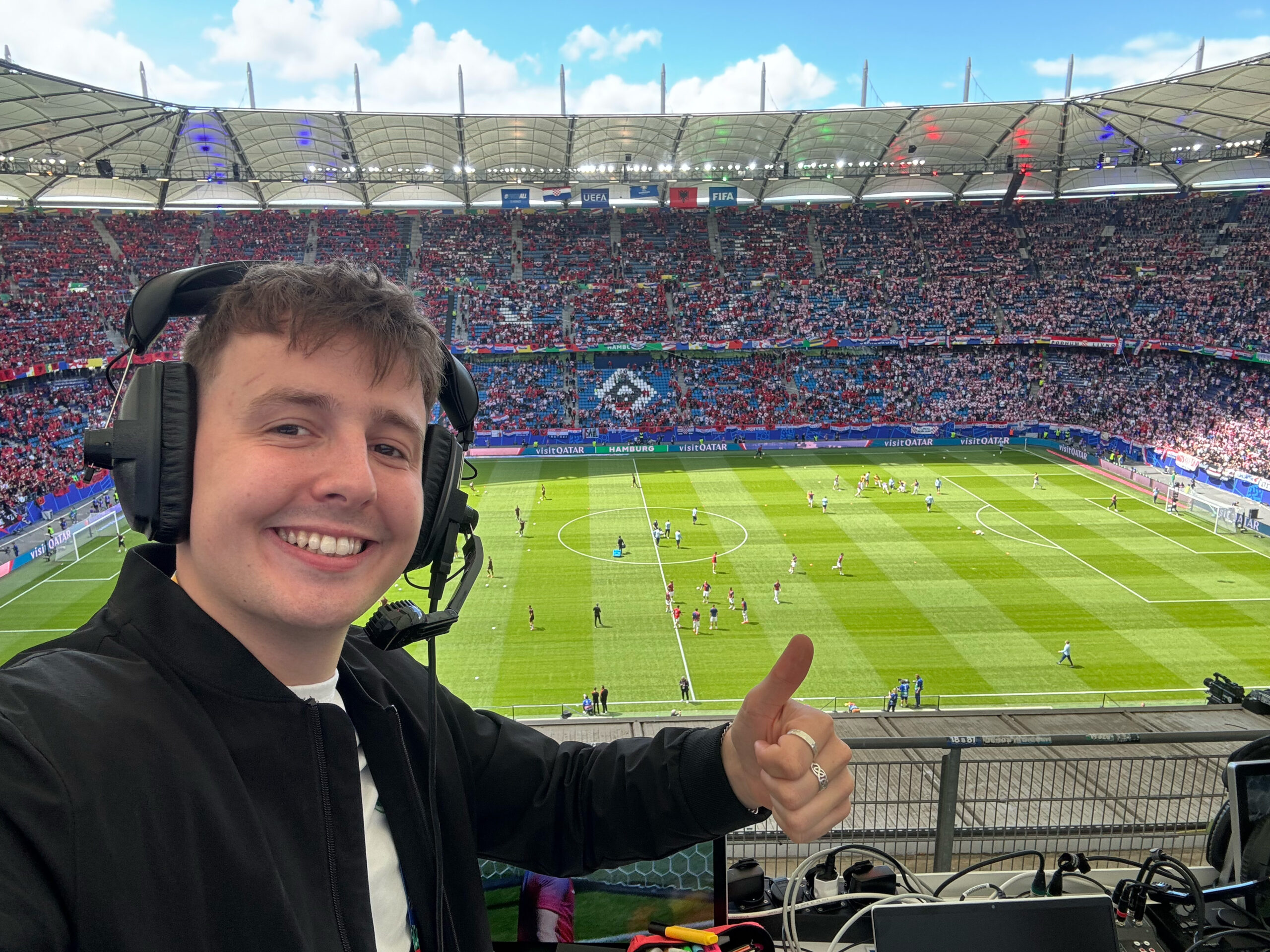 Elliott Stockdale Thurlow delivering audio description commentary (ADC) at the Men's Euros 2024